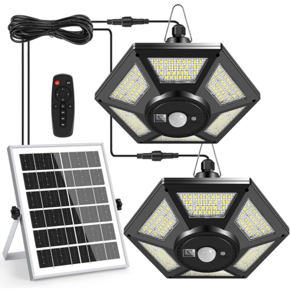 Solar Pendant Lights, Dual Head Solar Shed Lights‎ Motion Sensor Outdoor 180 LED